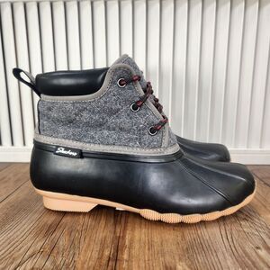 Skechers Pond Lil Puddles Womens Size 7 Black Gray Ankle Rain Duck Boots 44376